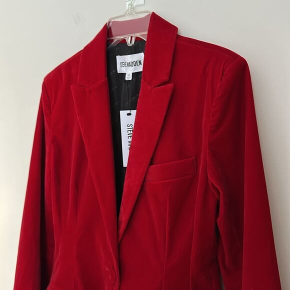 Steve Madden Red Velvet Blazer Jacket Women’s XS NWT Party Holiday Career - Picture 4 of 15